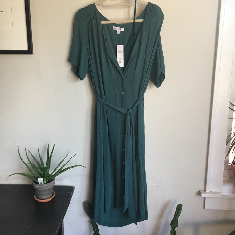 NWT Amour Vert Odessa Cupro Dress Jasper Green